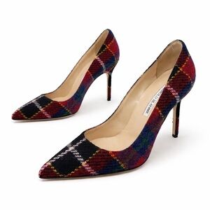 Manolo Blahnik BB Check Wool Stiletto Heels Womens Size EU 37.5